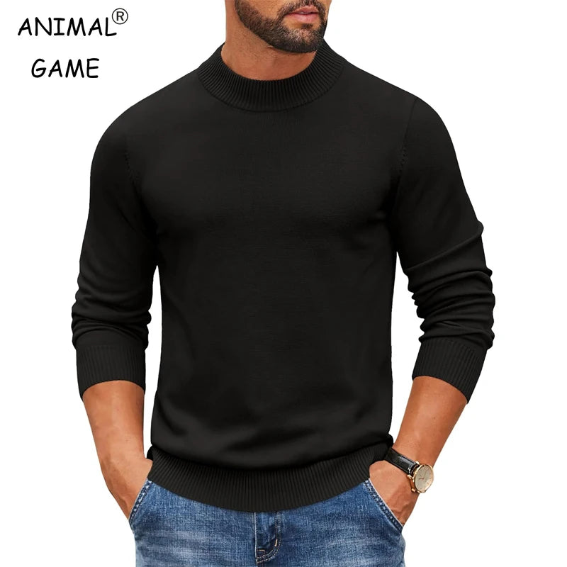 Men’s Mock Neck Ribbed Pullover – Thick Knit Casual Sweater Autumn 2025