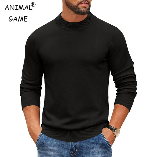 Men’s Mock Neck Ribbed Pullover – Thick Knit Casual Sweater Autumn 2025