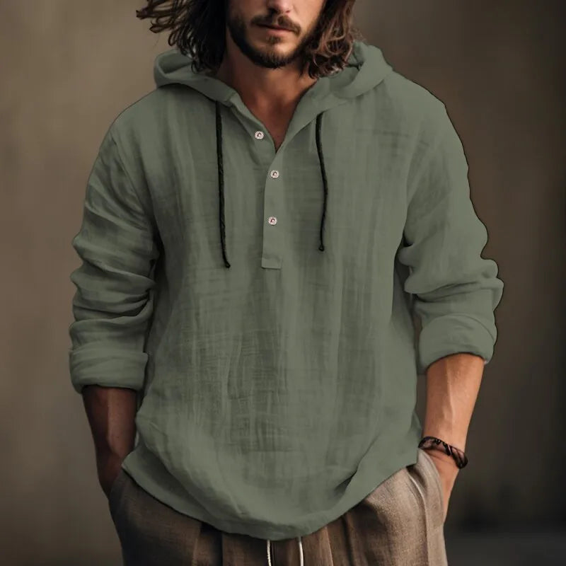 LIVE GREAT Men’s Linen Hoodie – Lightweight Casual Sweatshirt for Spring & Autumn