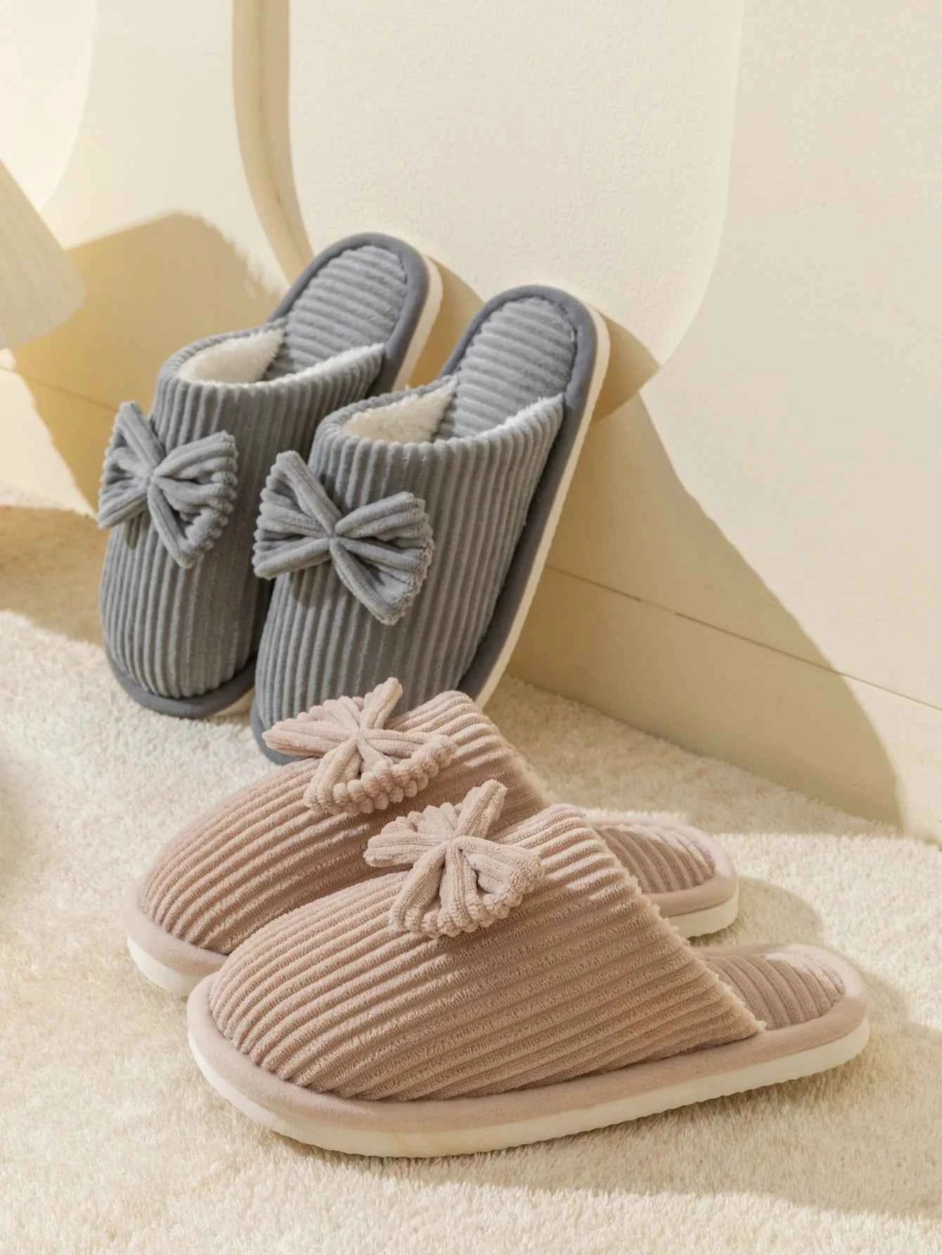 Bow Plush Home Slippers – Cozy Soft Comfort Slides