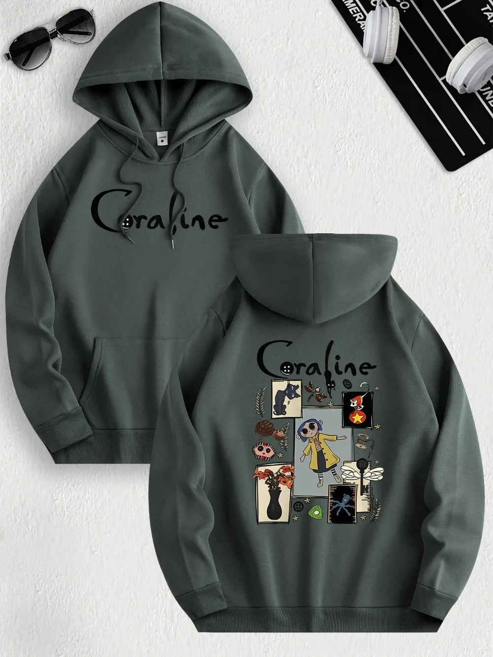 CoralineDream™ Fleece Hoodie – Cozy Cartoon-Inspired Pullover for Bold Souls