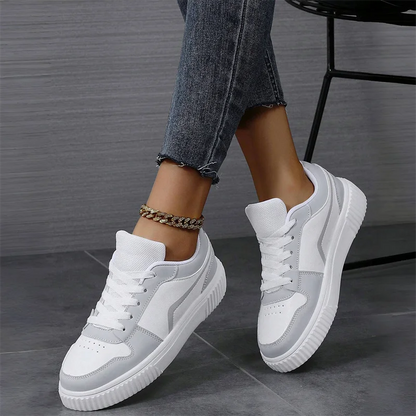 Women’s PU Leather Sneakers – Lightweight Lace-Up Casual Shoes for Spring/Autumn
