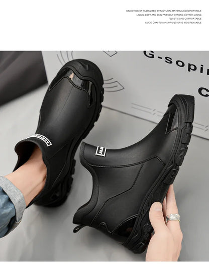 Men’s Waterproof PVC Rain Boots – Ankle Slip-On Anti-Slip Outdoor Work Shoes