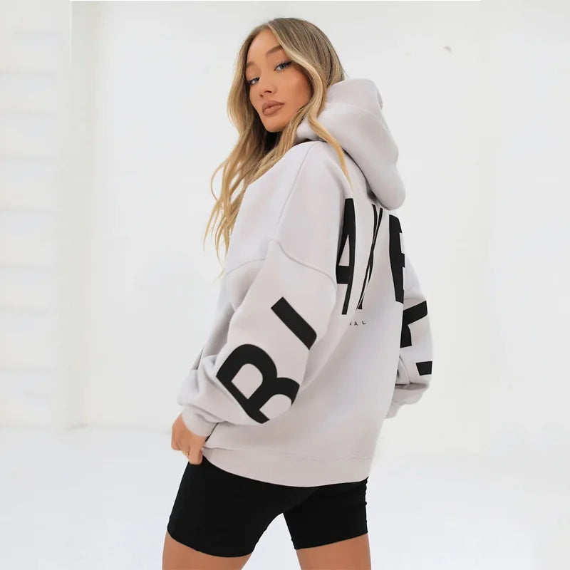 Women’s Casual Printed Pullover Hoodie – Autumn Winter Loose Fit Sweatshirt