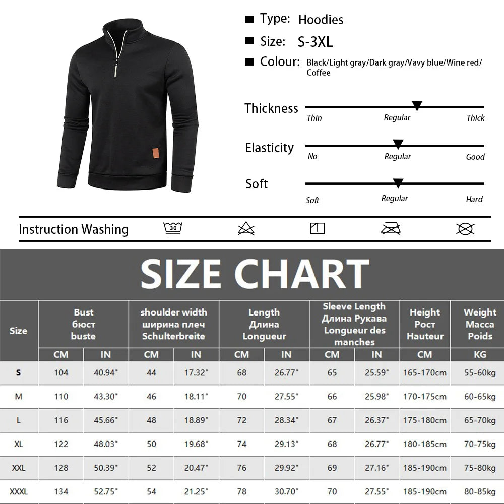 WHWR Men’s Long Turtleneck Zip Pullover Hoodie – Casual Spring & Autumn Sweatshirt