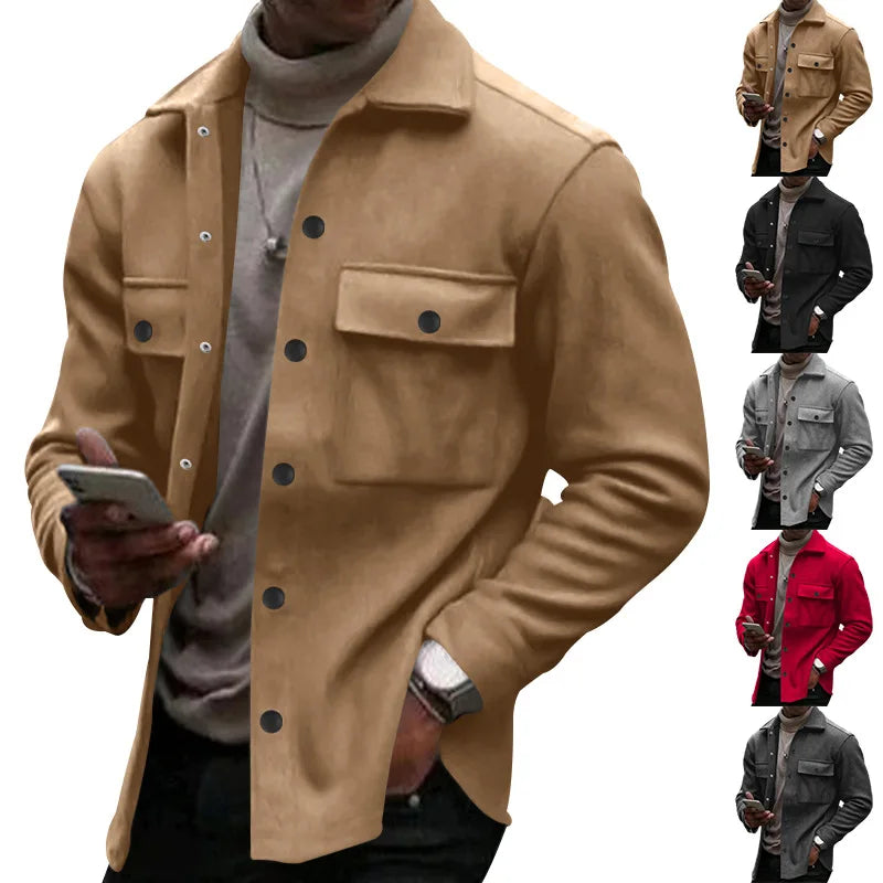 Loom & Soul Men’s Winter Fleece Lapel Jacket – Slim Fit Single-Breasted Coat