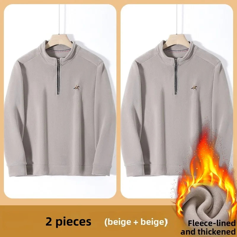 Men’s Stand Collar Zip Pullover – Smart Casual Fleece Sweatshirt Autumn 2025