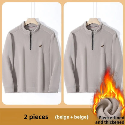 Men’s Stand Collar Zip Pullover – Smart Casual Fleece Sweatshirt Autumn 2025