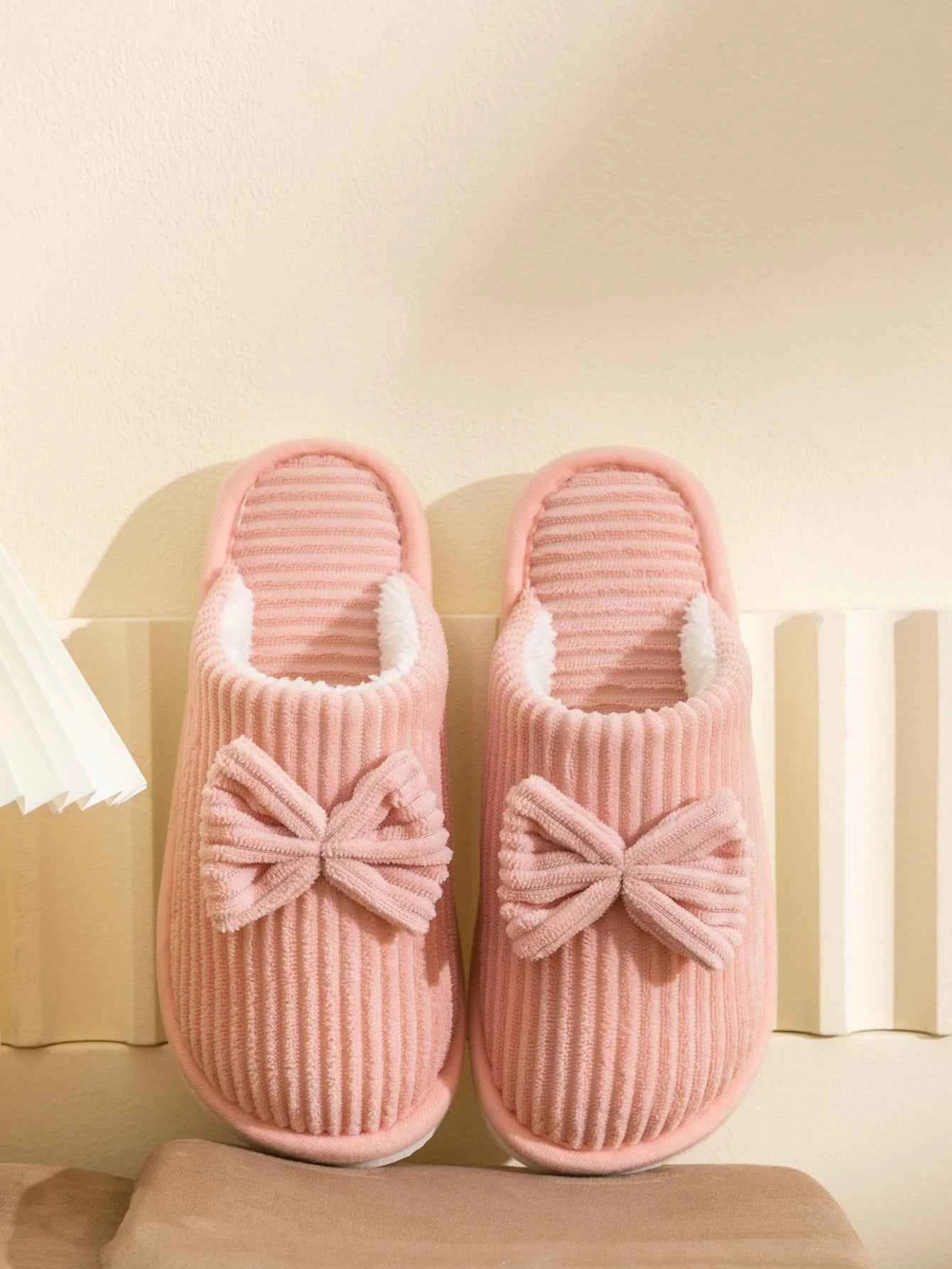 Bow Plush Home Slippers – Cozy Soft Comfort Slides