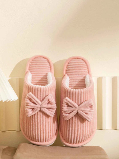 Bow Plush Home Slippers – Cozy Soft Comfort Slides