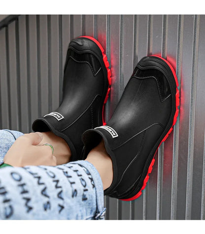 Men’s Waterproof PVC Rain Boots – Ankle Slip-On Anti-Slip Outdoor Work Shoes