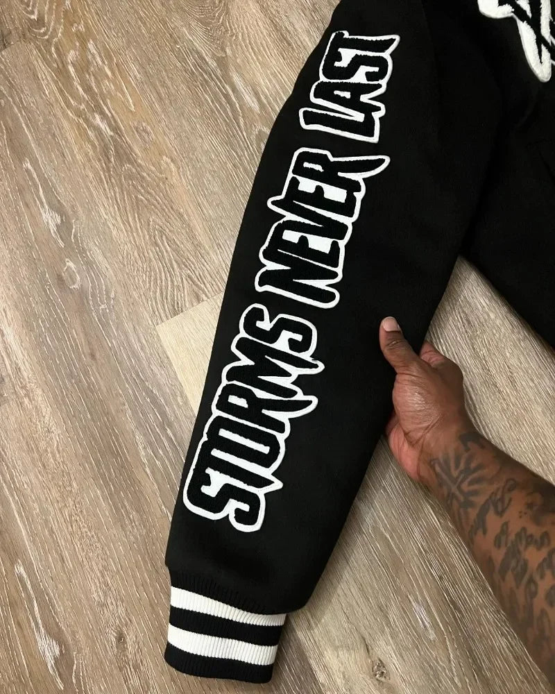 Loom & Soul Gothic Y2K Embroidered Jacket – Oversized Hip-Hop Motorcycle Coat