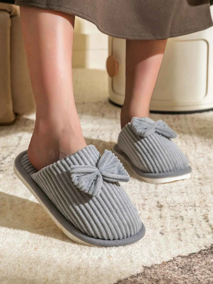 Bow Plush Home Slippers – Cozy Soft Comfort Slides