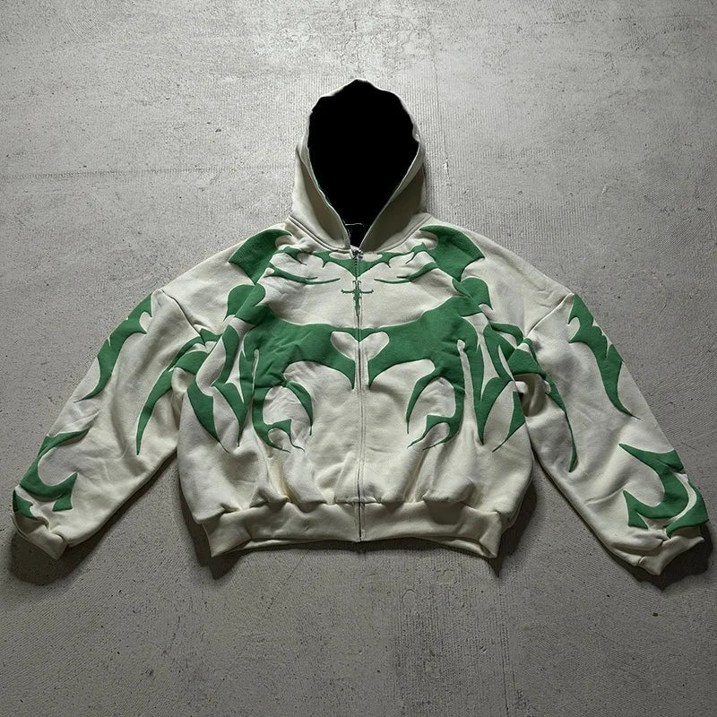 Lipswag Geometric Zip Hoodie – Men’s Y2K Streetwear Casual Hooded Sweatshirt