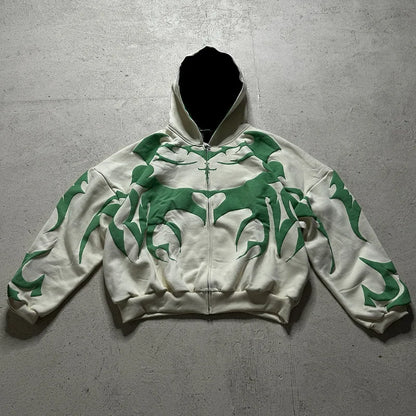 Lipswag Geometric Zip Hoodie – Men’s Y2K Streetwear Casual Hooded Sweatshirt