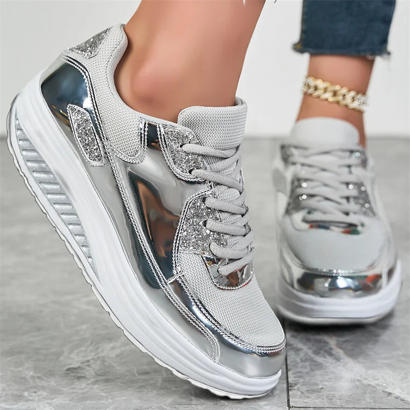 Loom & Soul Sequin Women’s Sneakers – Large Size Air Mesh Casual Comfort