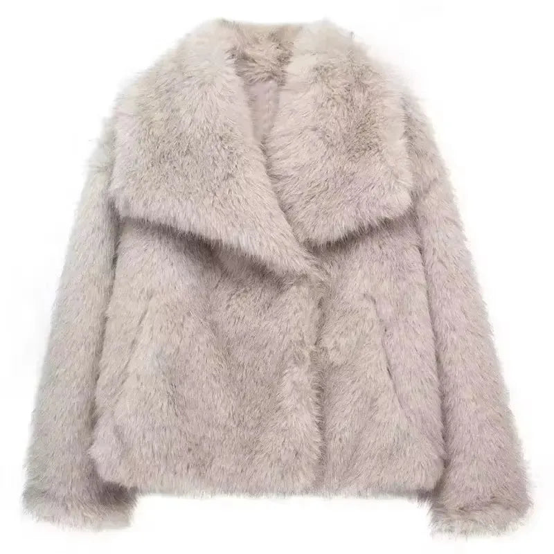 HH LuxeFur™ Faux Fur Lapel Jacket – Elegant Warmth for Autumn & Winter 2025