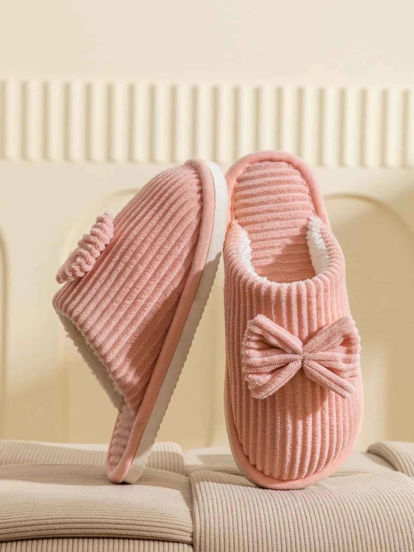 Bow Plush Home Slippers – Cozy Soft Comfort Slides