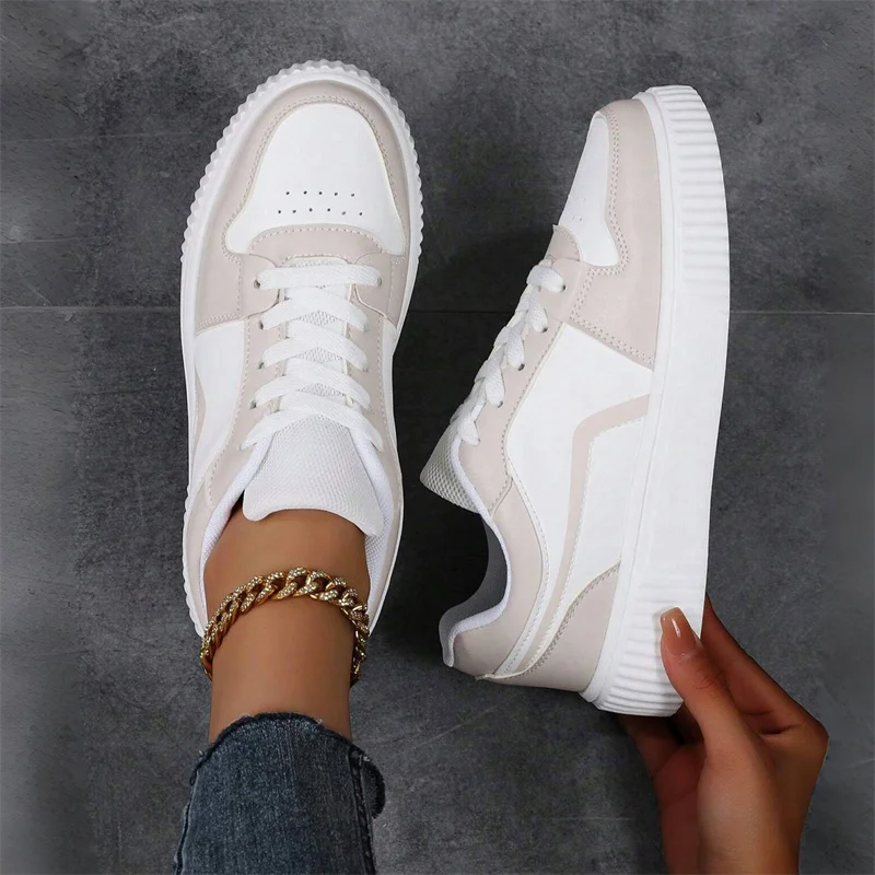 Women’s PU Leather Sneakers – Lightweight Lace-Up Casual Shoes for Spring/Autumn