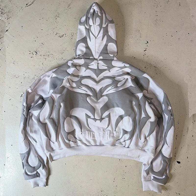 Lipswag Geometric Zip Hoodie – Men’s Y2K Streetwear Casual Hooded Sweatshirt