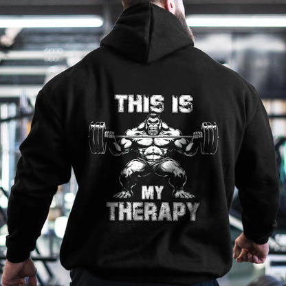 “This Is My Therapy” Hoodie for Men – Autumn Winter Fitness Sweatshirt