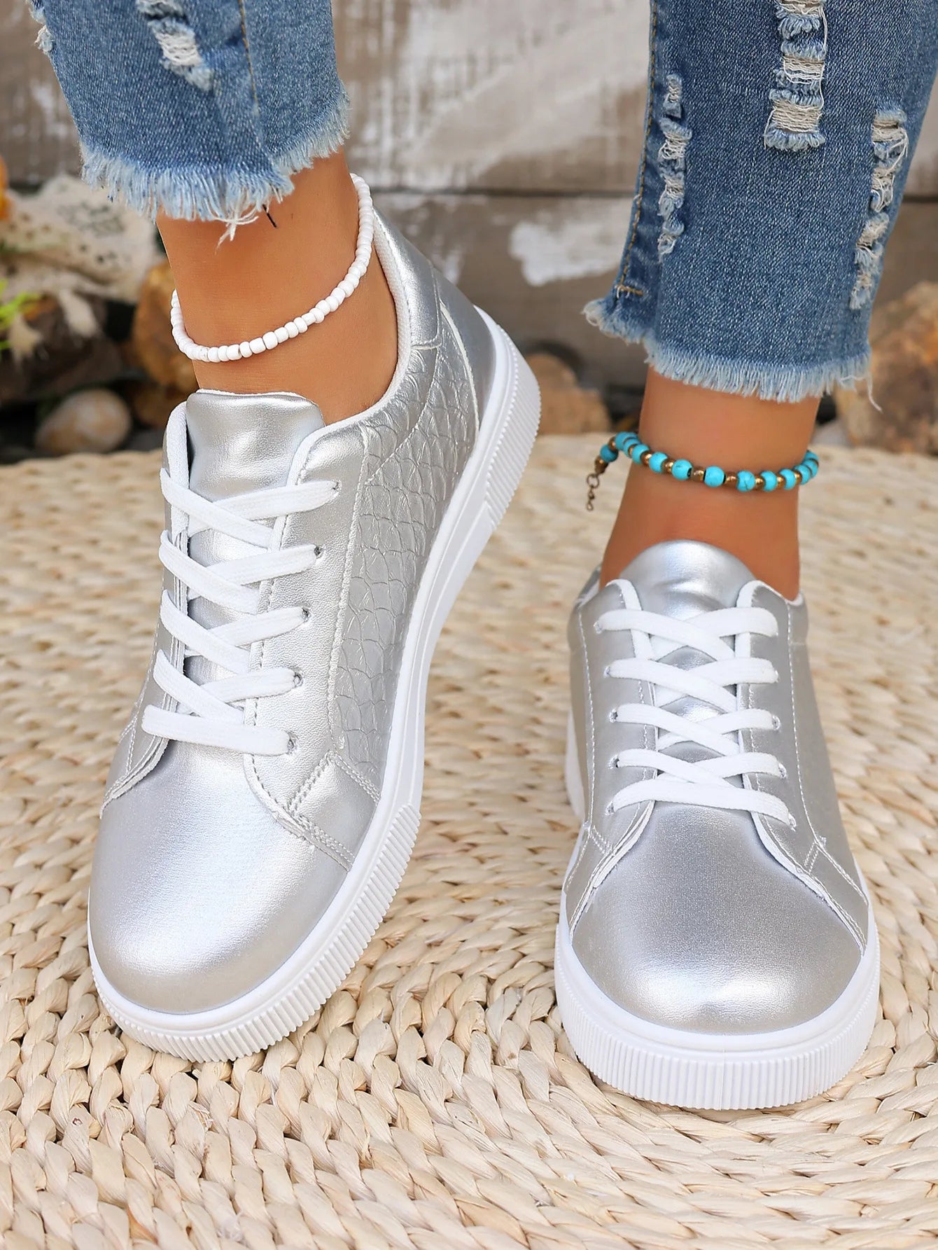 Loom & Soul Women’s Gold & Silver PU Sneakers – Plus Size Fashion Comfort