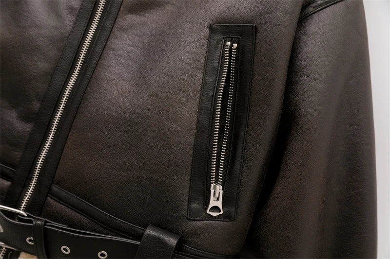 Loom & Soul Faux Shearling Jacket – Vintage Belted Warm Winter Coat for Women