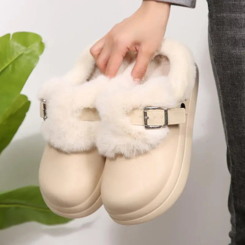 Women’s Waterproof Platform Fur Clogs – Cozy Winter Slip-On