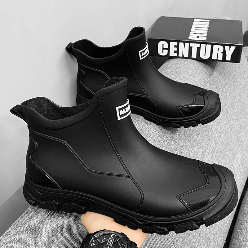 Men’s Waterproof PVC Rain Boots – Ankle Slip-On Anti-Slip Outdoor Work Shoes