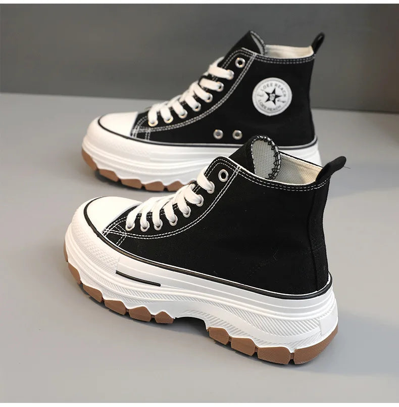 Loom & Soul Women’s High-Top Canvas Sneakers – Platform Vulcanized Style