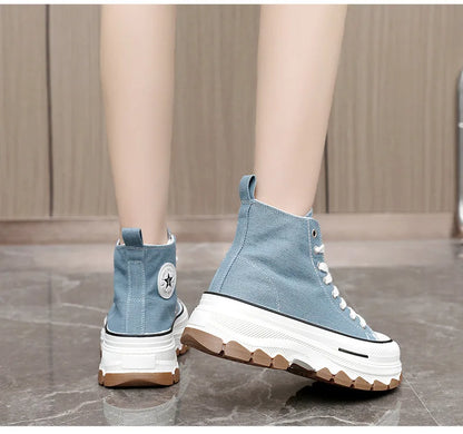 Loom & Soul Women’s High-Top Canvas Sneakers – Platform Vulcanized Style