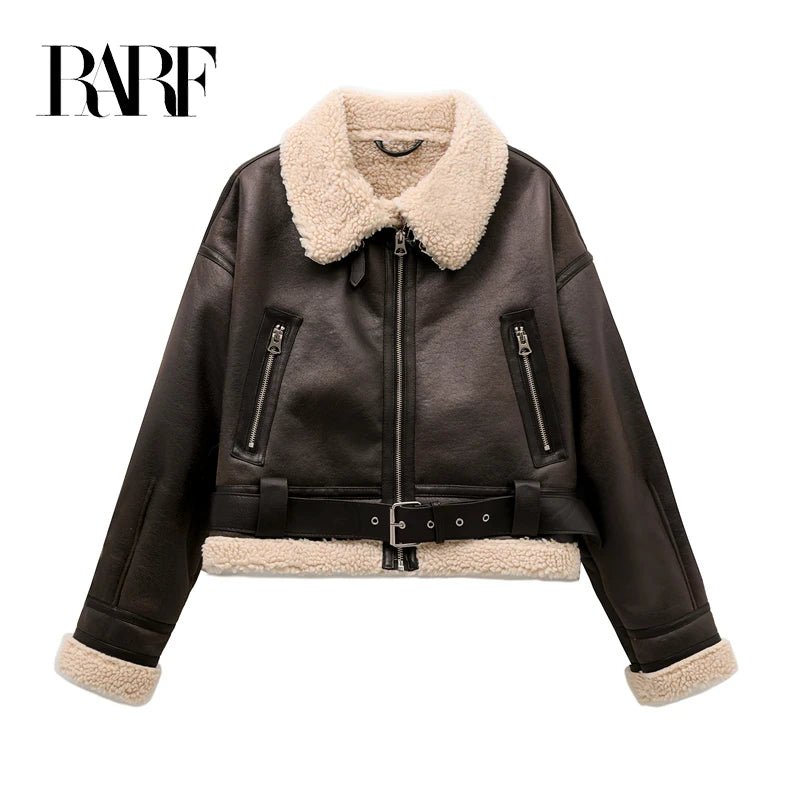 Loom & Soul Faux Shearling Jacket – Vintage Belted Warm Winter Coat for Women