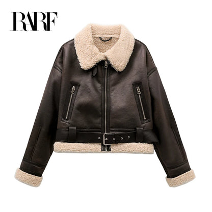 Loom & Soul Faux Shearling Jacket – Vintage Belted Warm Winter Coat for Women