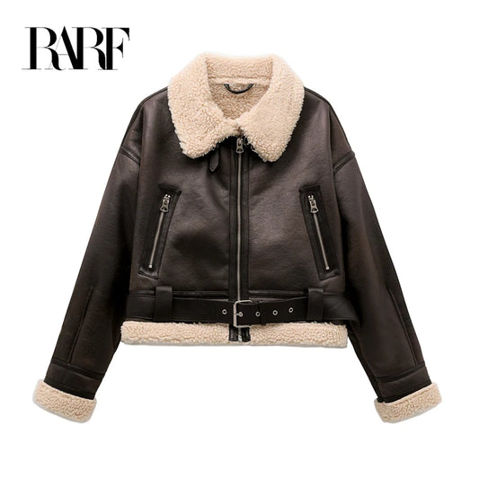 Loom & Soul Faux Shearling Jacket – Vintage Belted Warm Winter Coat for Women
