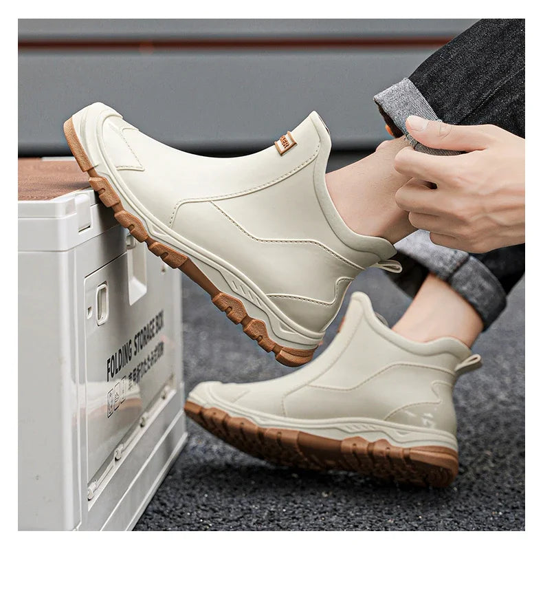 Men’s Waterproof PVC Rain Boots – Ankle Slip-On Anti-Slip Outdoor Work Shoes