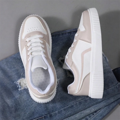 Women’s PU Leather Sneakers – Lightweight Lace-Up Casual Shoes for Spring/Autumn