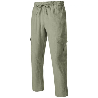 Loom & Soul Men’s Loose Cotton-Linen Cargo Pants – Casual Beach Trousers