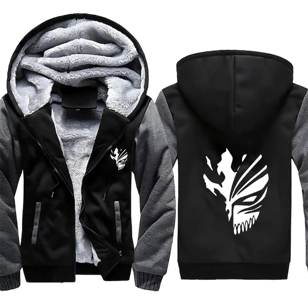 Loom & Soul Men’s Bleach Anime Fleece Hoodie – Warm Zip-Up Winter Street Jacket