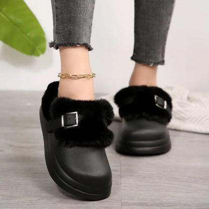 Women’s Waterproof Platform Fur Clogs – Cozy Winter Slip-On