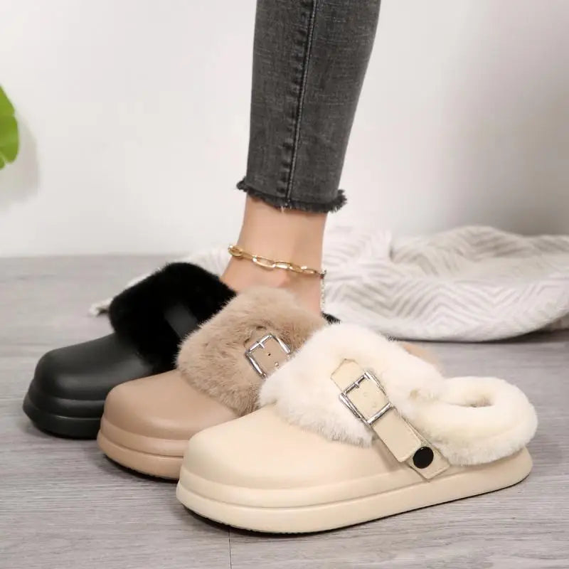 Women’s Waterproof Platform Fur Clogs – Cozy Winter Slip-On