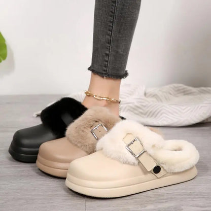 Women’s Waterproof Platform Fur Clogs – Cozy Winter Slip-On