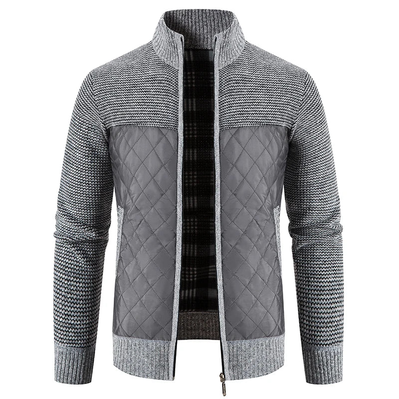 Loom & Soul Men’s Checkered Knit Fleece Jacket – Luxury Hooded Winter Cardigan