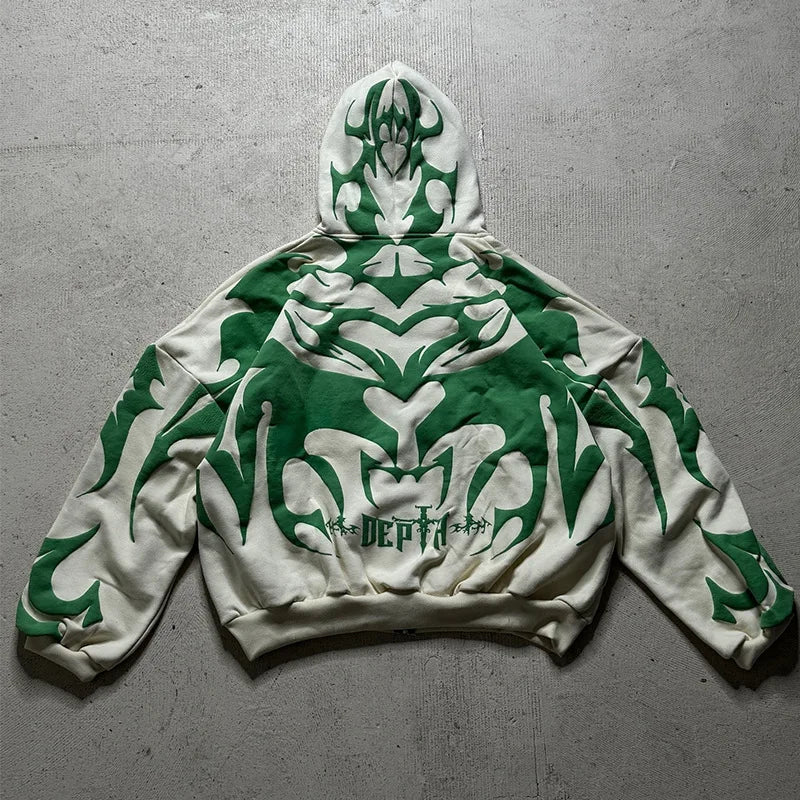 Lipswag Geometric Zip Hoodie – Men’s Y2K Streetwear Casual Hooded Sweatshirt