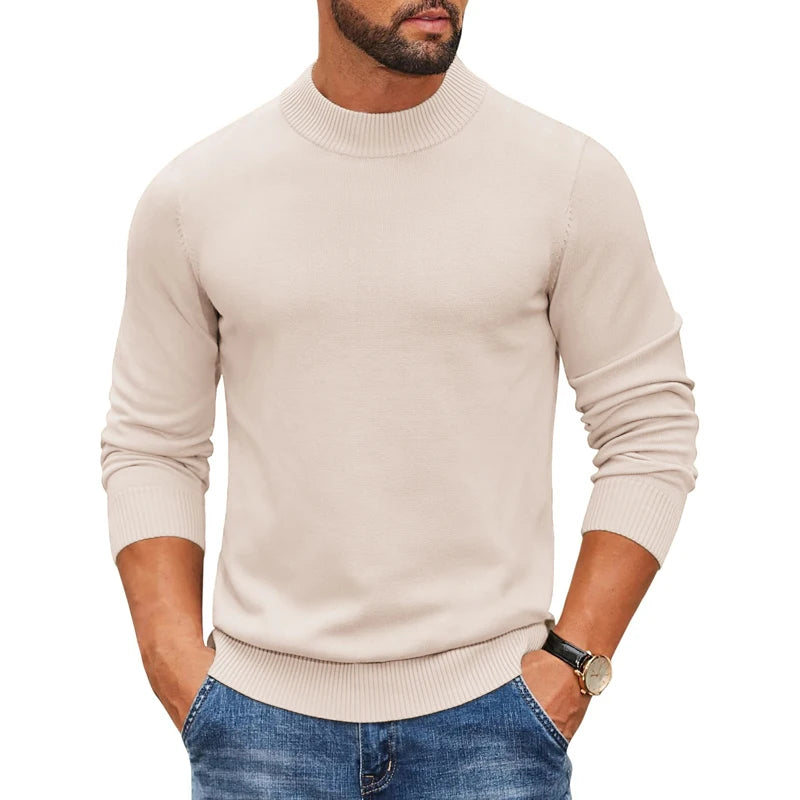 Men’s Mock Neck Ribbed Pullover – Thick Knit Casual Sweater Autumn 2025