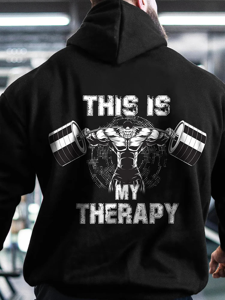 “This Is My Therapy” Hoodie for Men – Autumn Winter Fitness Sweatshirt