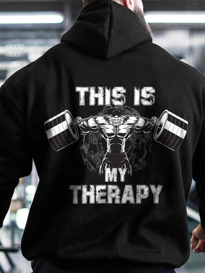 “This Is My Therapy” Hoodie for Men – Autumn Winter Fitness Sweatshirt