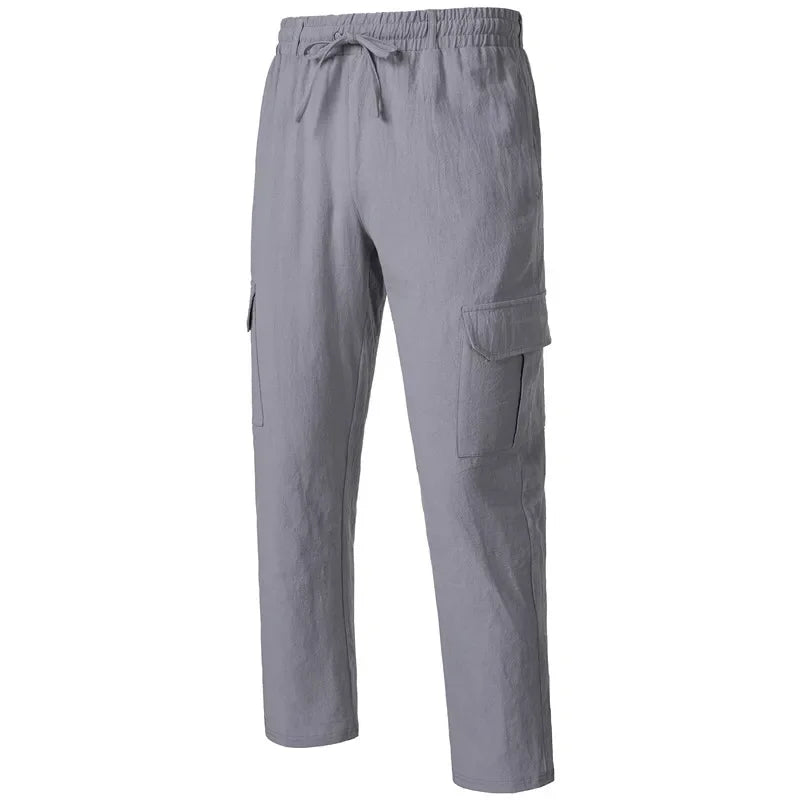 Loom & Soul Men’s Loose Cotton-Linen Cargo Pants – Casual Beach Trousers