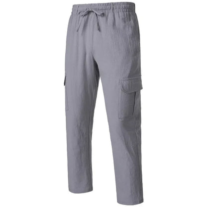 Loom & Soul Men’s Loose Cotton-Linen Cargo Pants – Casual Beach Trousers