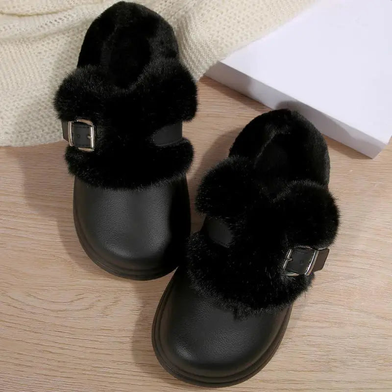 Women’s Waterproof Platform Fur Clogs – Cozy Winter Slip-On