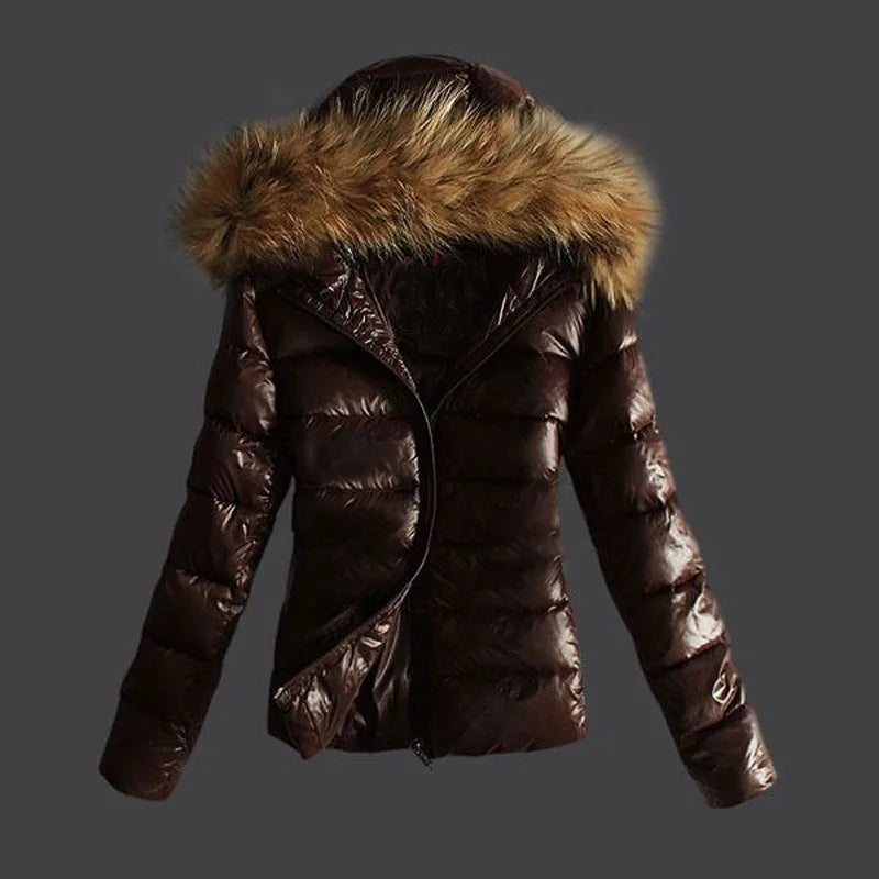 Loom & Soul Women’s Faux Leather Jacket – 2025 Fur Collar Waterproof Winter Coat
